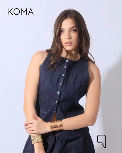 Daisy Denim Jeans Vest - Navy
