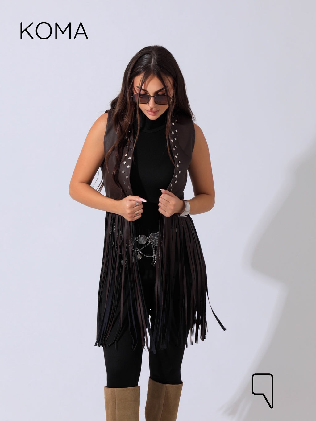 Nicci Leather Fringed Vest - Brown