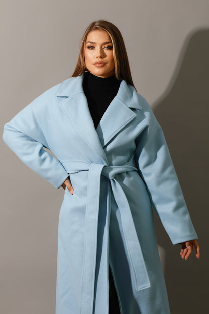 Oversized Wrapped Coat - Babe Blue
