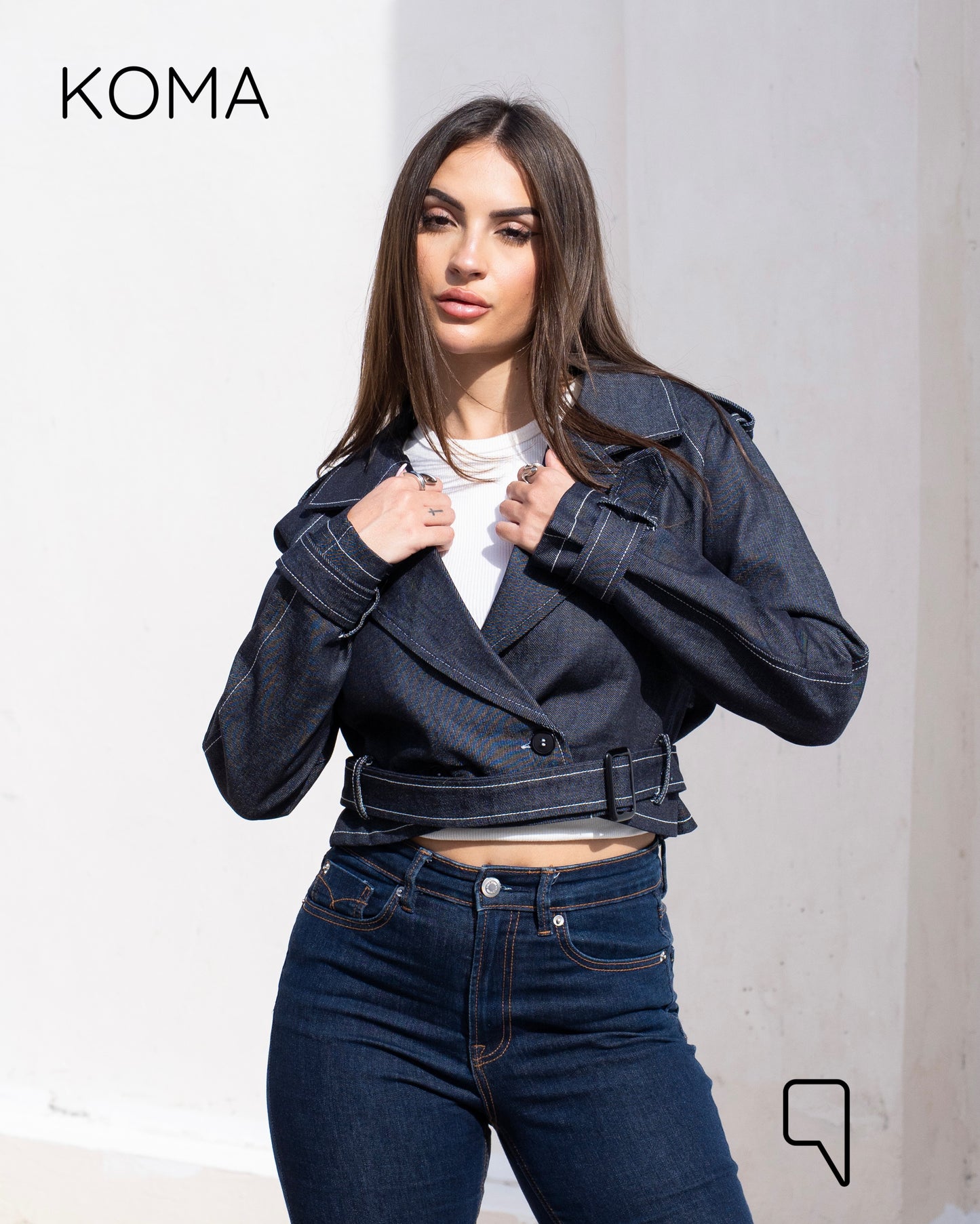 Jeans Double Breasted Lose Trench Jacket - Navy