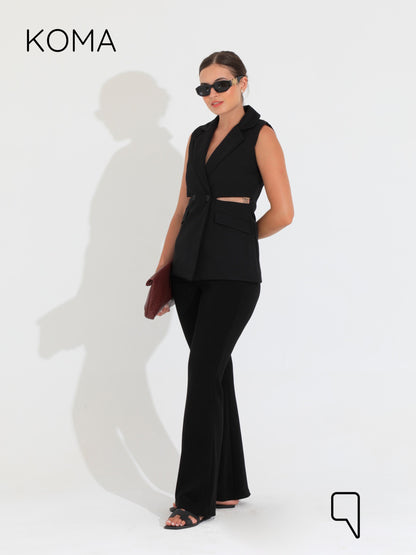 Maxine Double Breasted Vest Blazer - Black