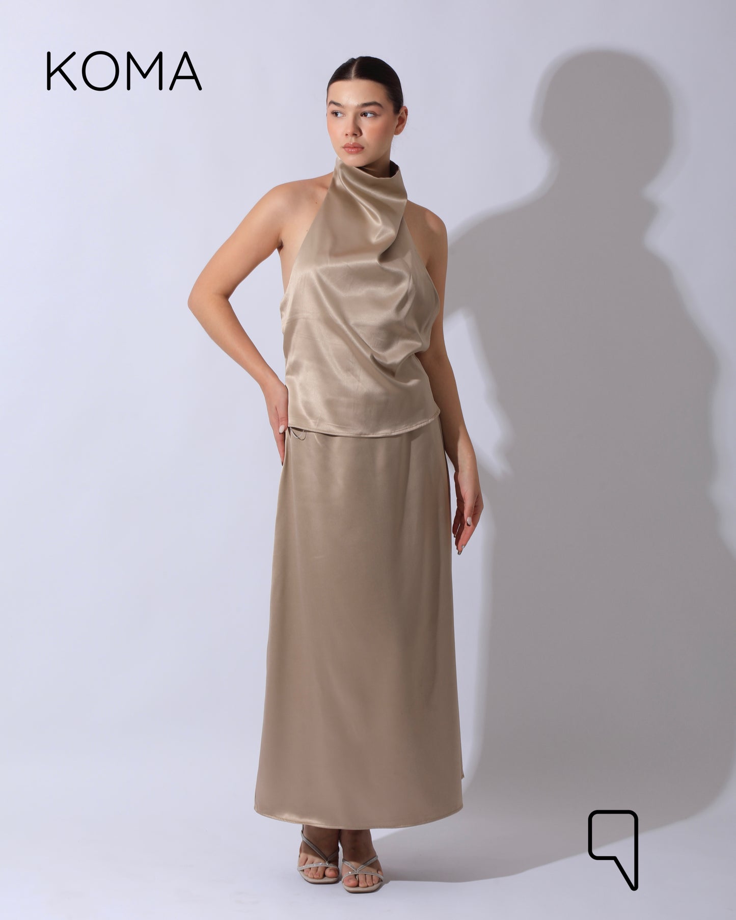 Violet Satin Midi Skirt - Beige