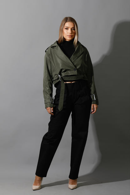 Double Breasted Trench Jacket - Olive