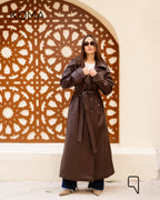Novie Faux Leather & Suede Trench Coat - Brown