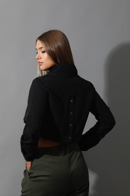 Pockets Cropped Shirt - Black