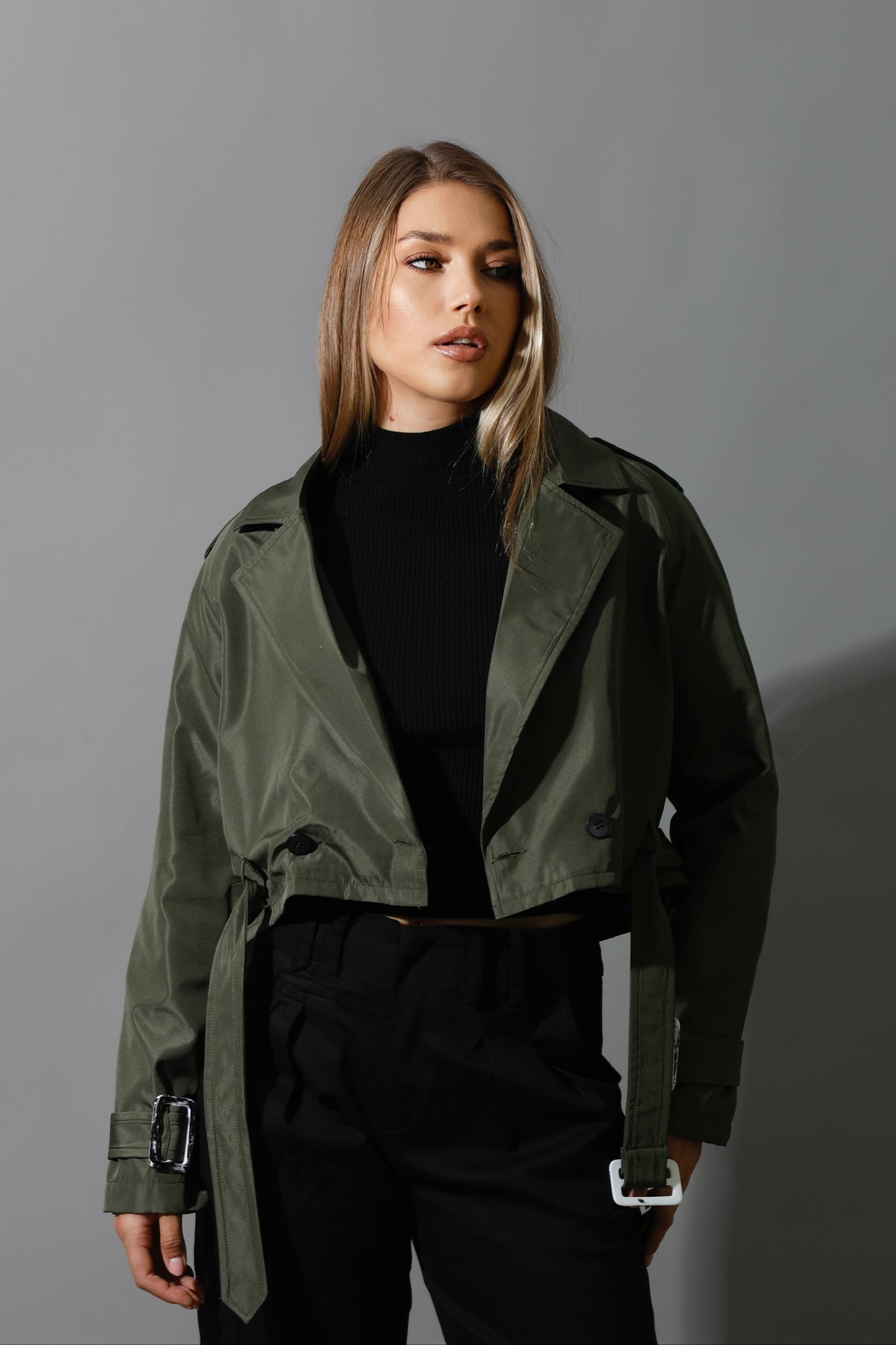 Double Breasted Trench Jacket - Olive