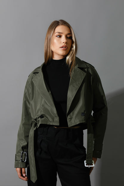 Double Breasted Trench Jacket - Olive