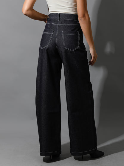 Co-Ord Jeans Cutout Shirt & Cutout Pants - Navy Blue