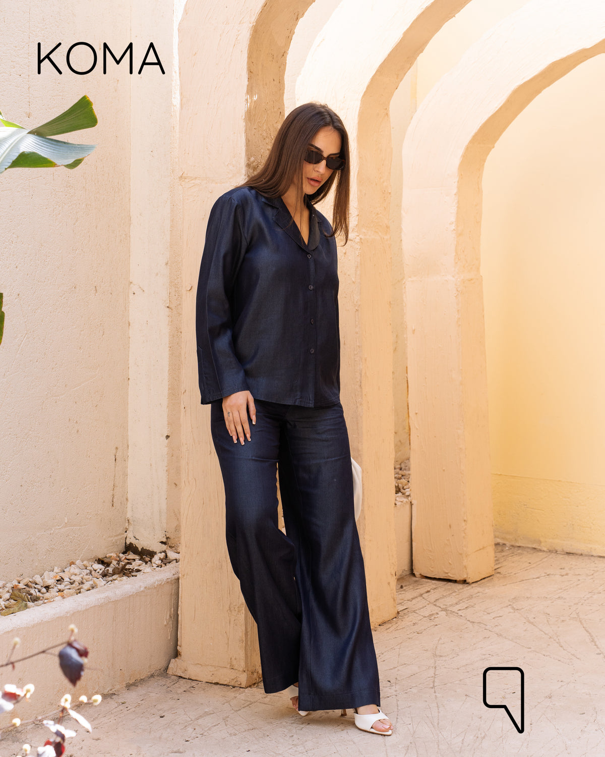 Della Pajama Flare Trousers - Navy