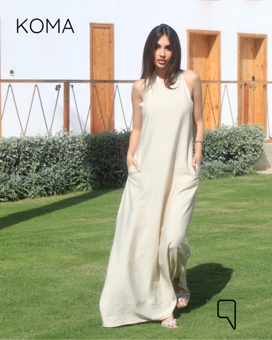 Paulina V Neck Maxi Dress - Beige