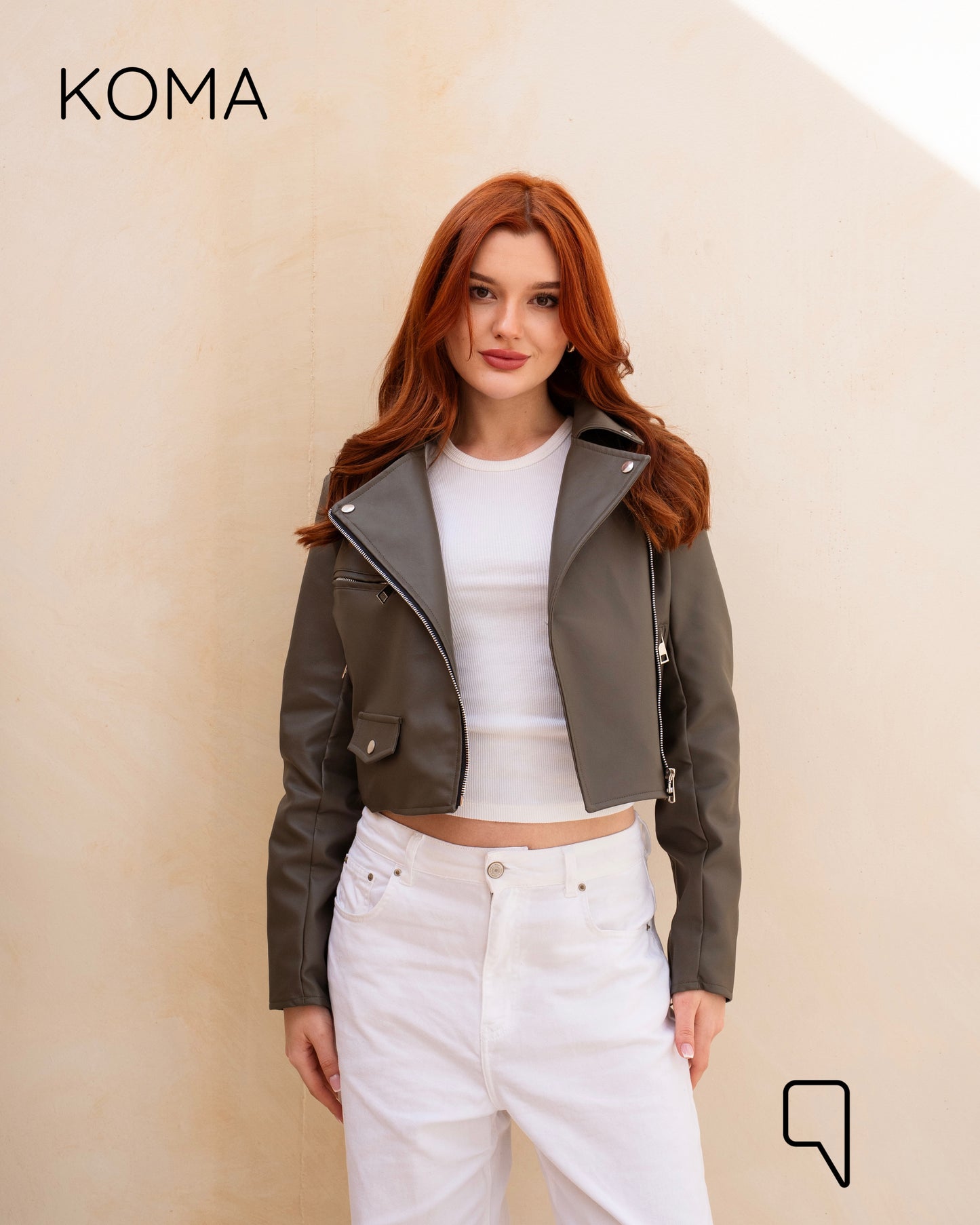 Leather Biker Jacket - Olive