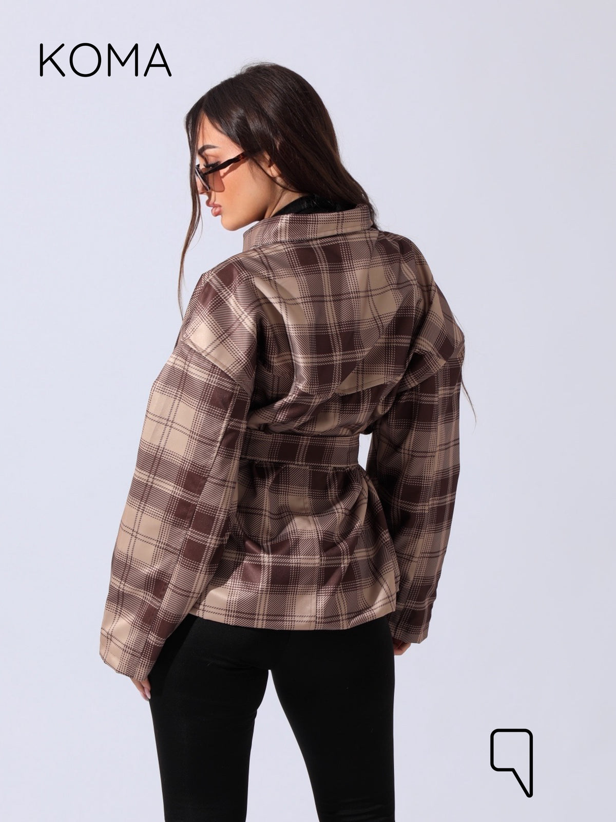 Elizabeth Funnel Neck Trench Coat - Checks Brown