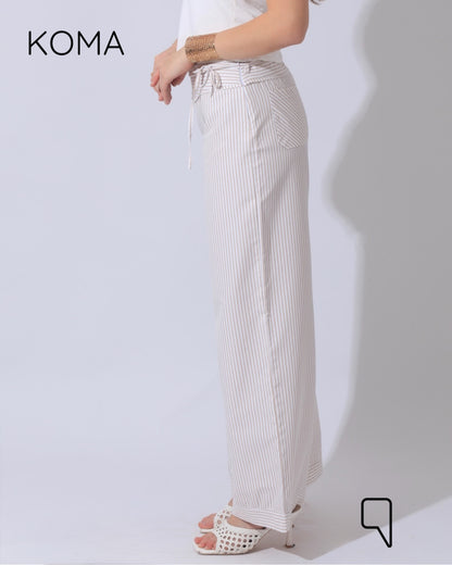 Sloane Striped Low Waist Pants - Beige