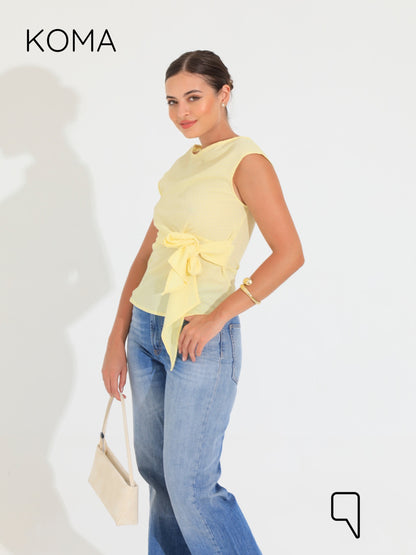 Paula Tied Up Cut Top  - Yellow