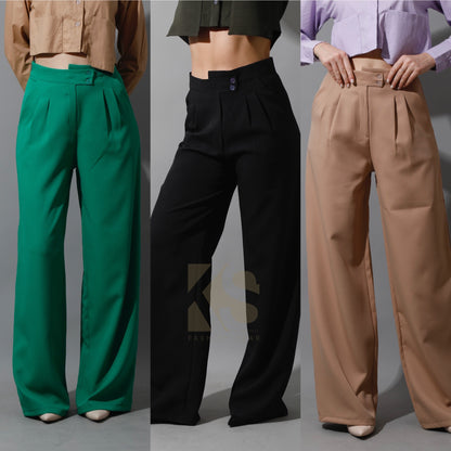 Noelle High Waist Wide Leg Trousers - Beige
