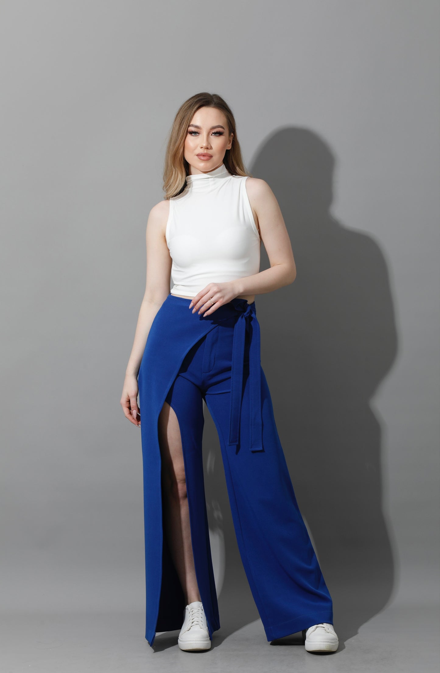 Wrap Pants With Front Slit - Electric Blue