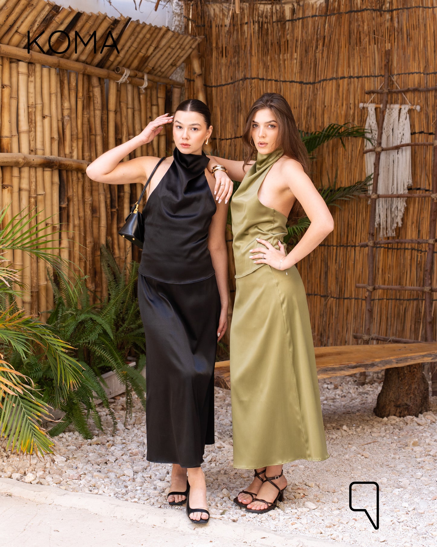 Violet Satin Midi Skirt - Beige