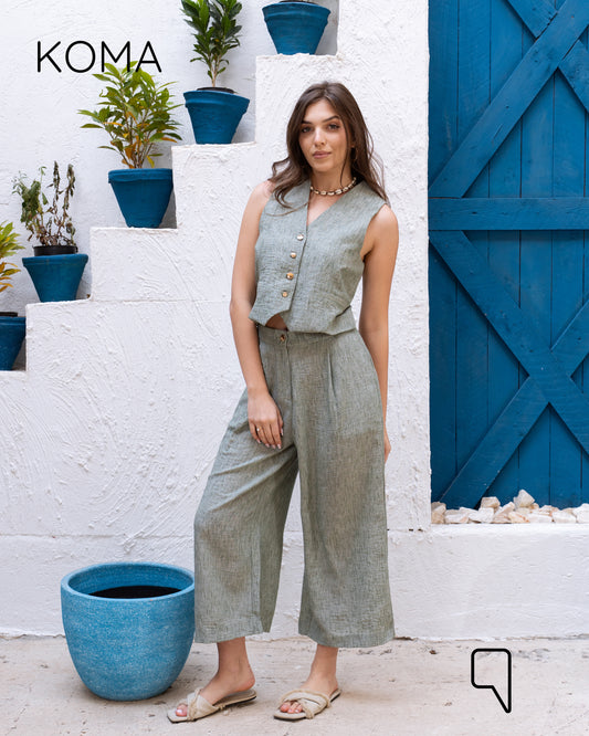 Judy Blend Waistcoat Jumpsuit - Matcha