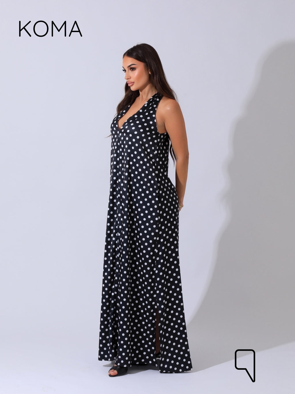 Paulina V Neck Maxi Dress - Black Polkadots