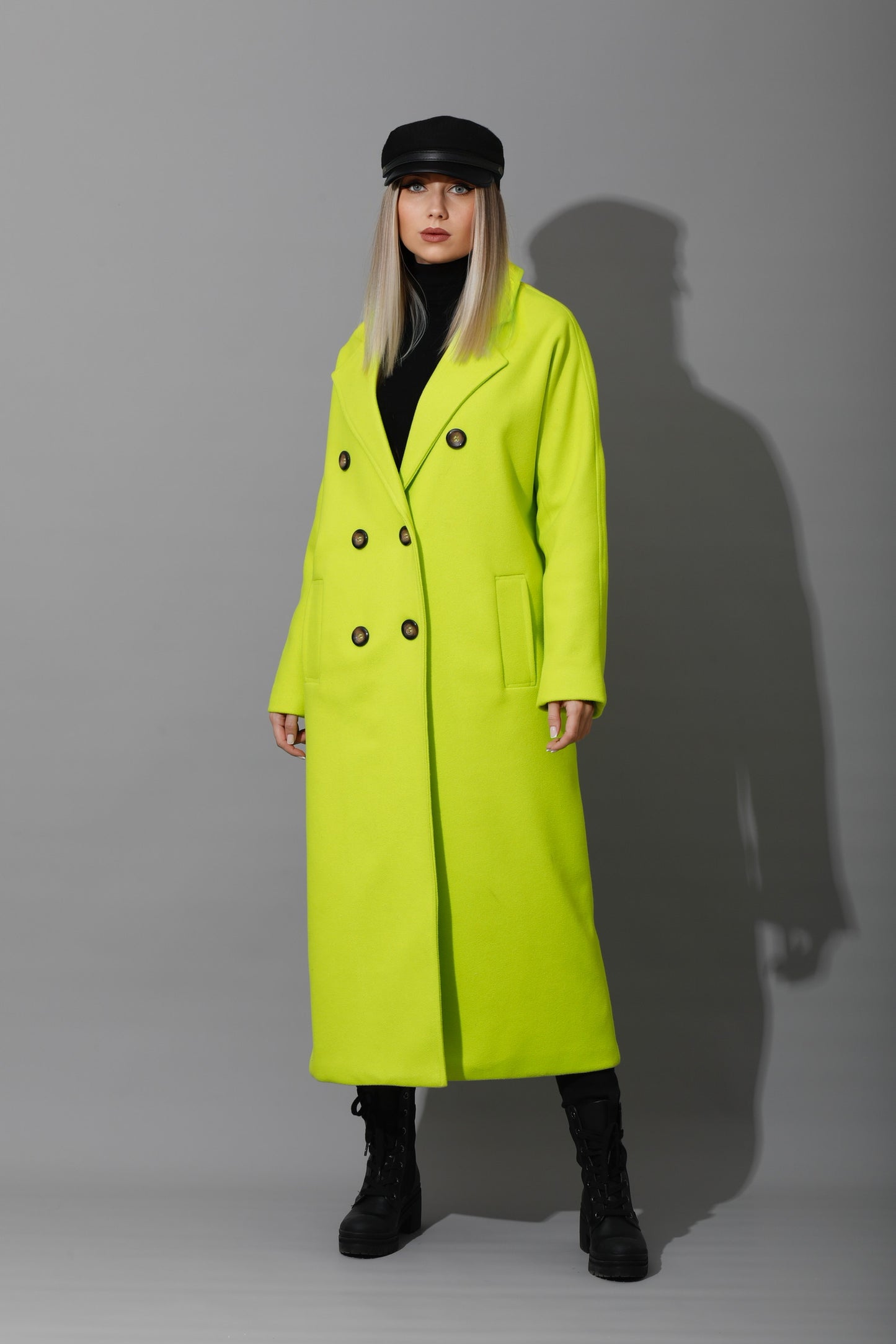 Darcy Long Double Breasted Coat - Lime Green