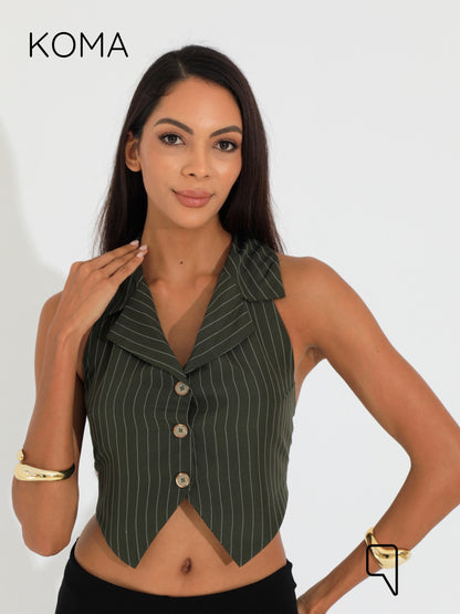 Beccy Backless Formal Vest - Stripped Olive