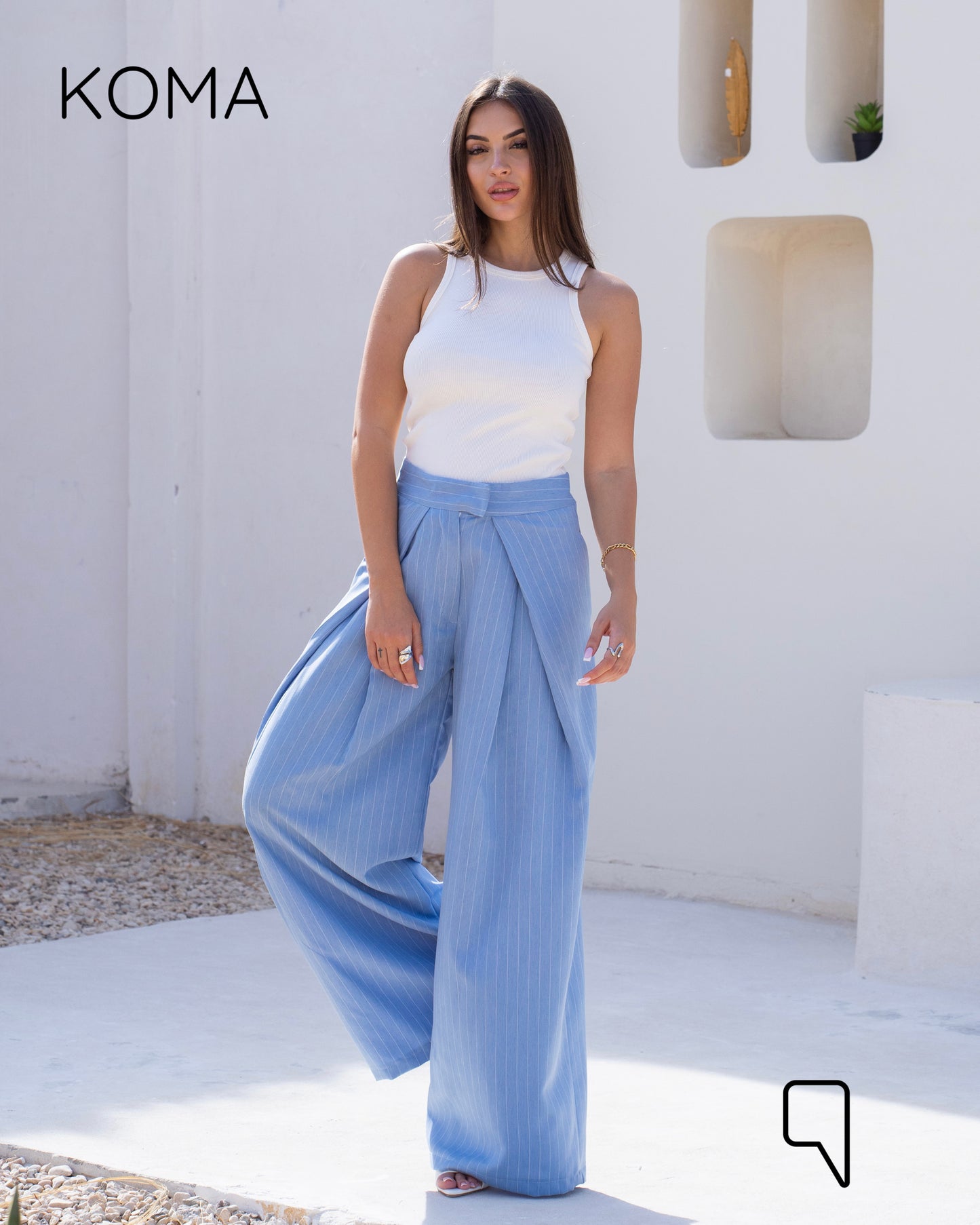 Stripped Double Pleated Trousers - Baby Blue