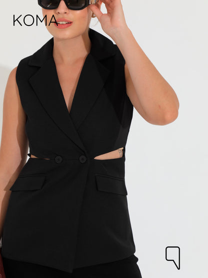 Maxine Double Breasted Vest Blazer - Black