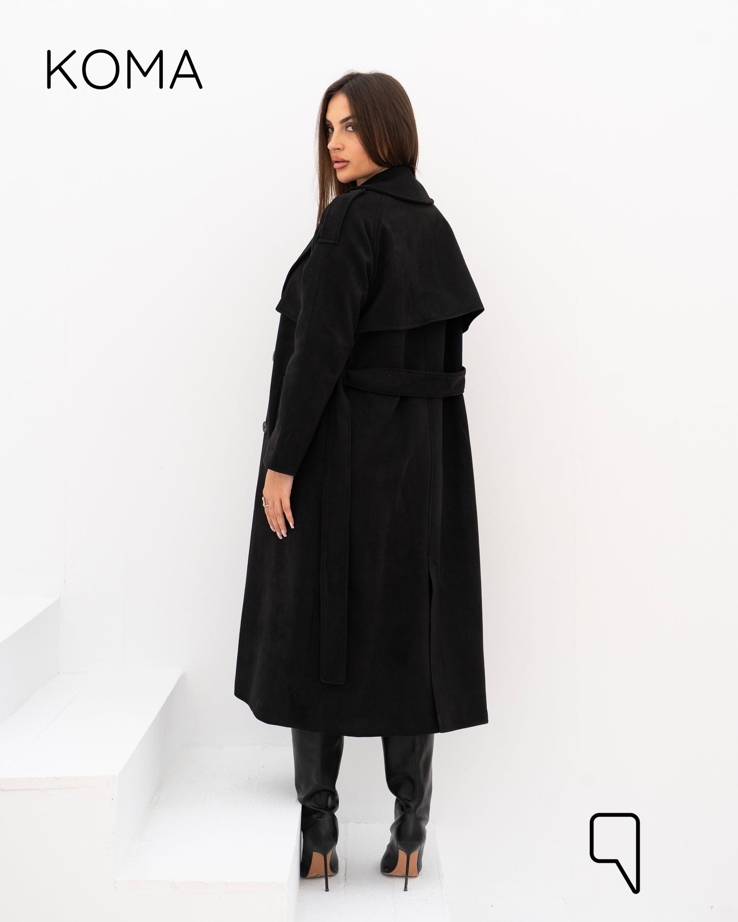Lydia Double Breasted Trench Coat - Black