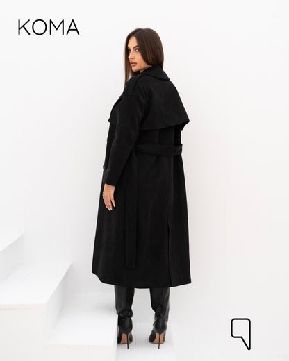 Lydia Double Breasted Trench Coat - Black