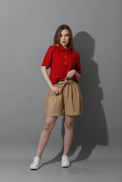Shorts With Belts - Beige