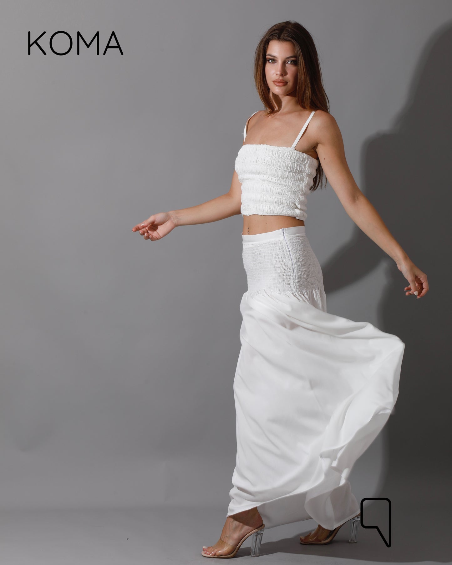 Tabitha Elastic Top & Skirt Co-Ord - White