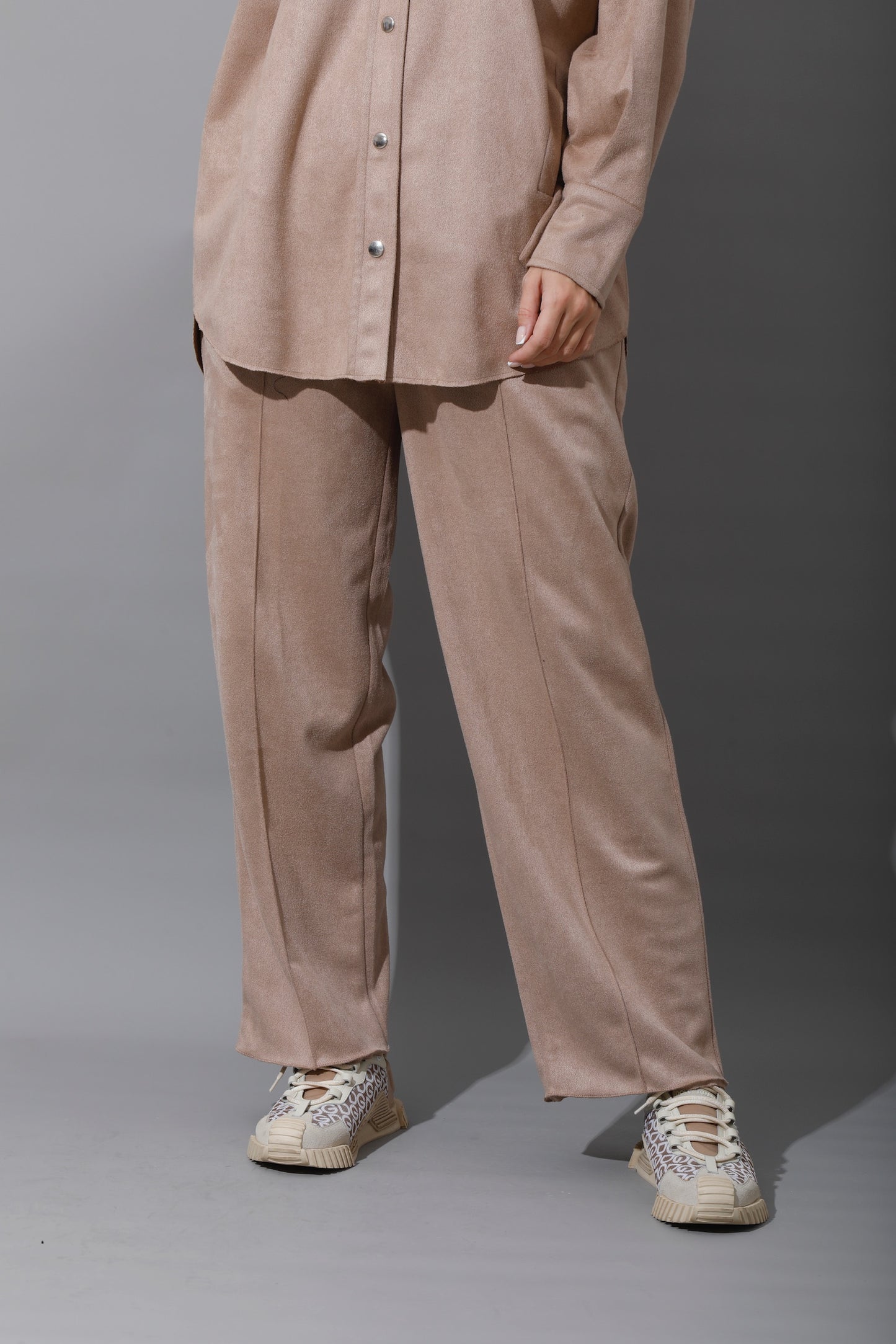 Co-Ord Suede pocket Shirt & Trousers - Beige