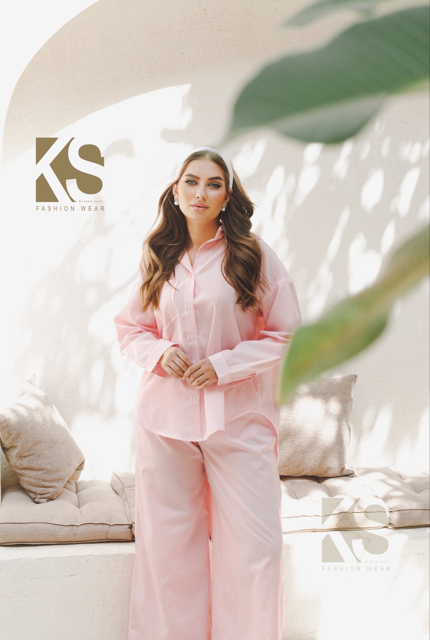Wide Leg trousers Striped - Striped Pink