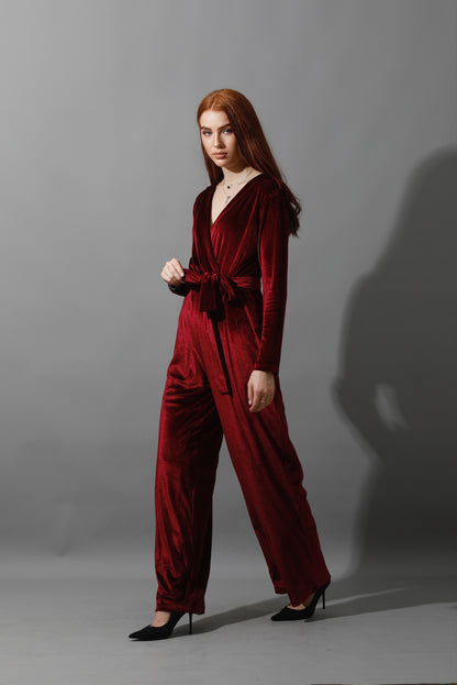 Wrapped wide leg Jumpsuit- Maroon