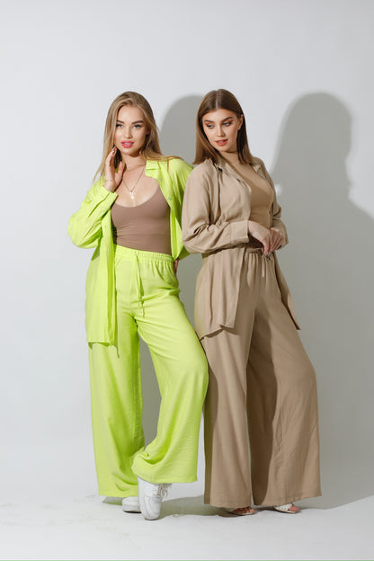 Co-Ord Long Sleeves Shirt - Beige