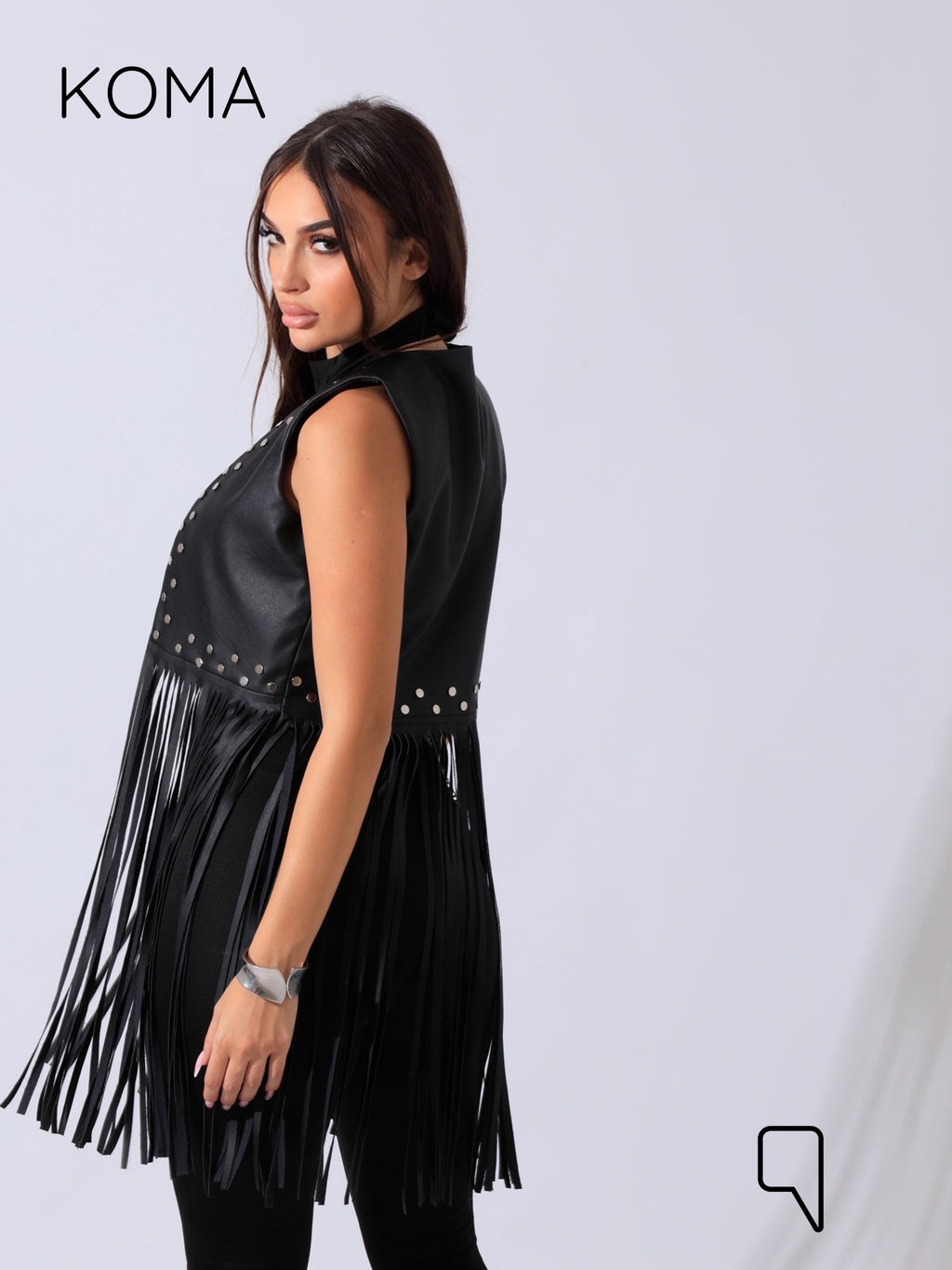 Nicci Leather Fringed Vest - Black