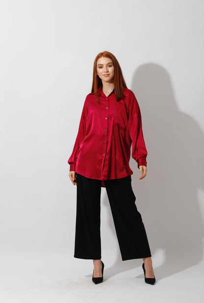 Oversized Satin Blouse - Orchid Purple