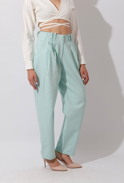 High Rise Paper-Bag Pants - Mint