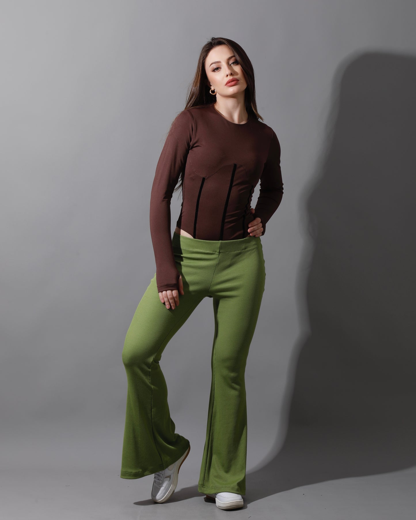Slinky Flared Trousers - Kiwi Green
