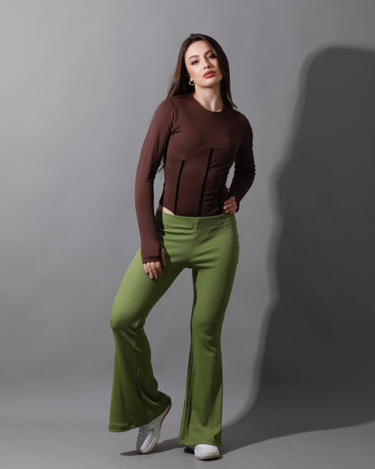 Slinky Flared Trousers - Kiwi Green