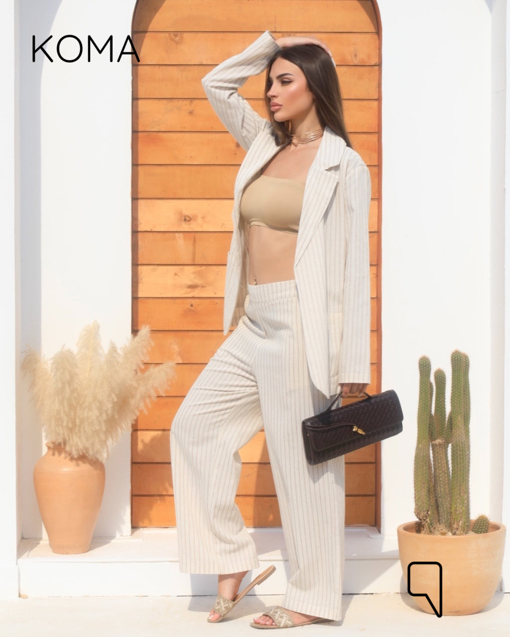 Candice Stripped Light Suit - Brown