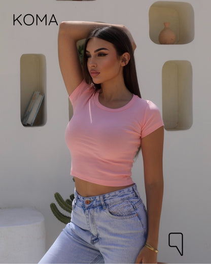 iva Basic Crop HalfSleeves Top  - Pink
