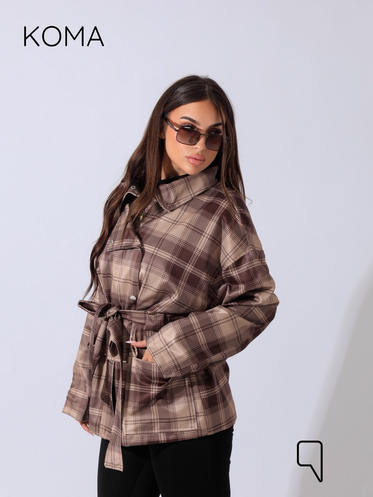 Elizabeth Funnel Neck Trench Coat - Checks Brown