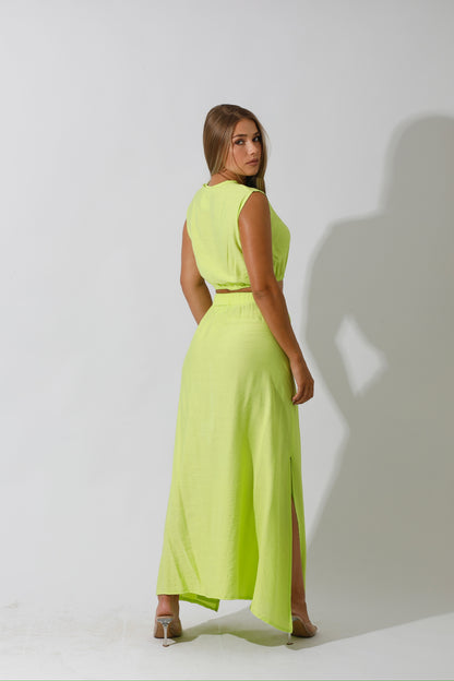 Co-Ord Maxi Side Slite Skirt - Lime Green