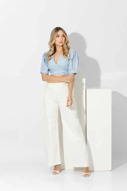 Wrapped Cropped Top - Checks Blue
