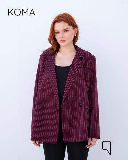 Striped Oversized Blazer - Maroon