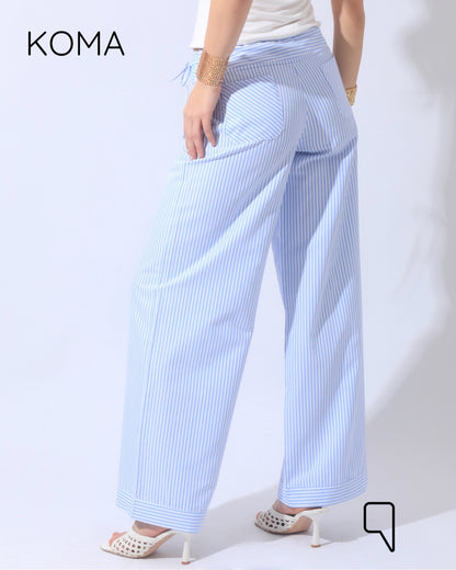 Sloane Striped Low Waist Pants - Baby Blue