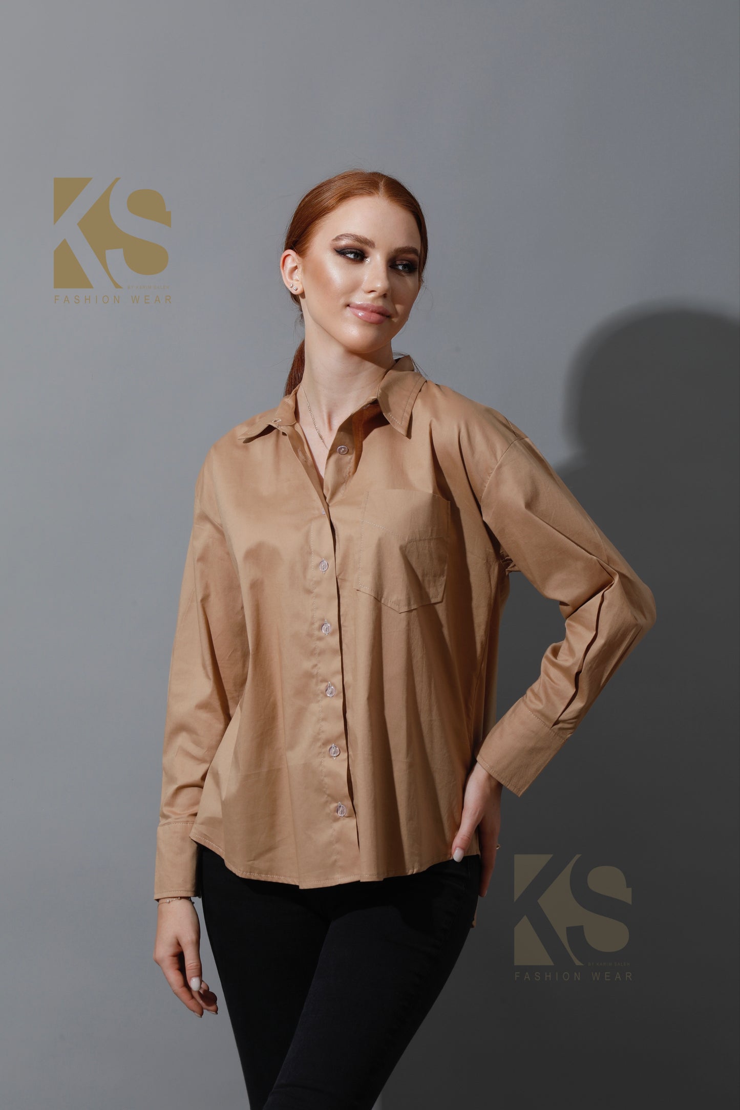 Back Slit Shirt - Beige