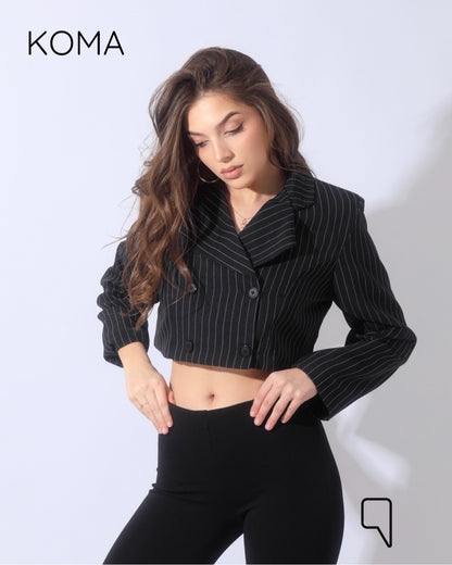 Striped Cropped Blazer Co-Ord - Black