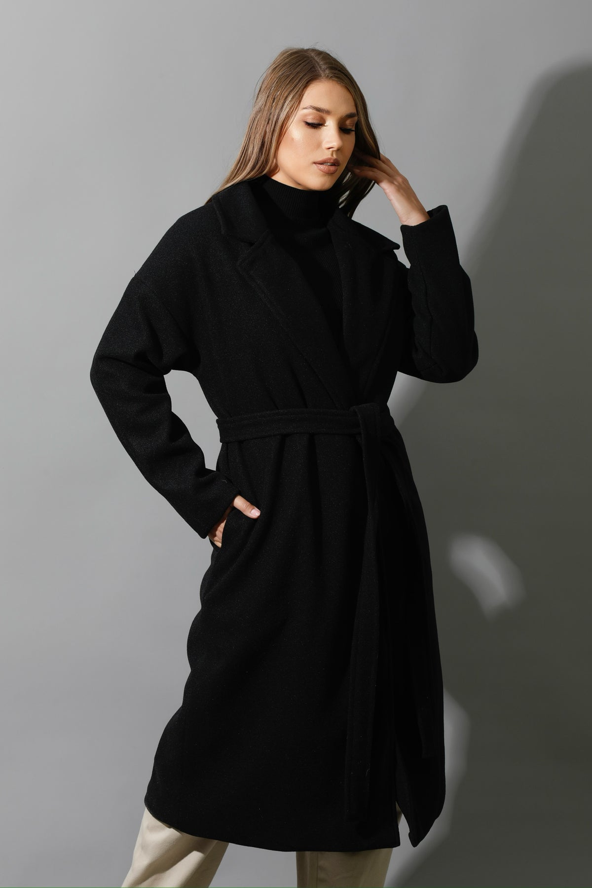 Oversized Wrapped Coat - Black